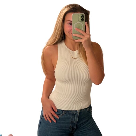Babaton Sculpt Knit Tank Top Women‎ S White Ribbed Sleeveless Minimalist NWT - Picture 2 of 14